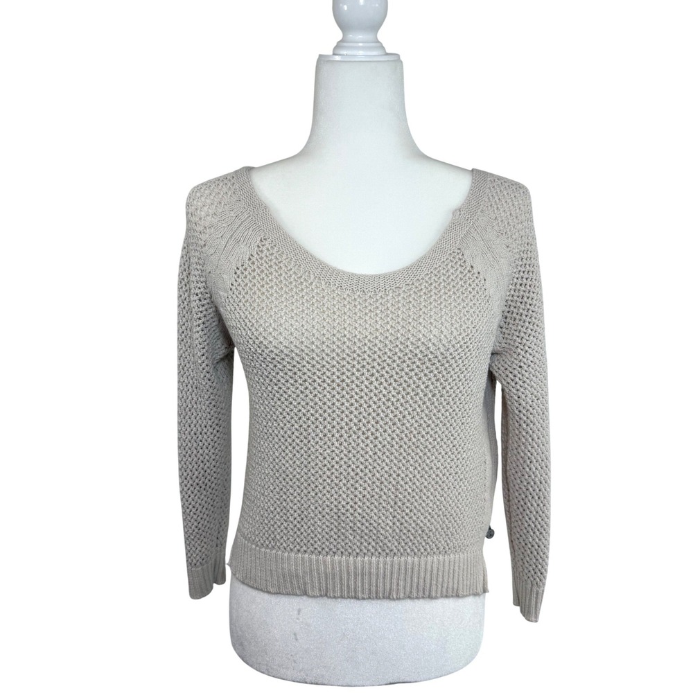 Maison Scotch Open Knit Cotton Sweater Beige Scoop Neck Coastal Boho Size 1 S